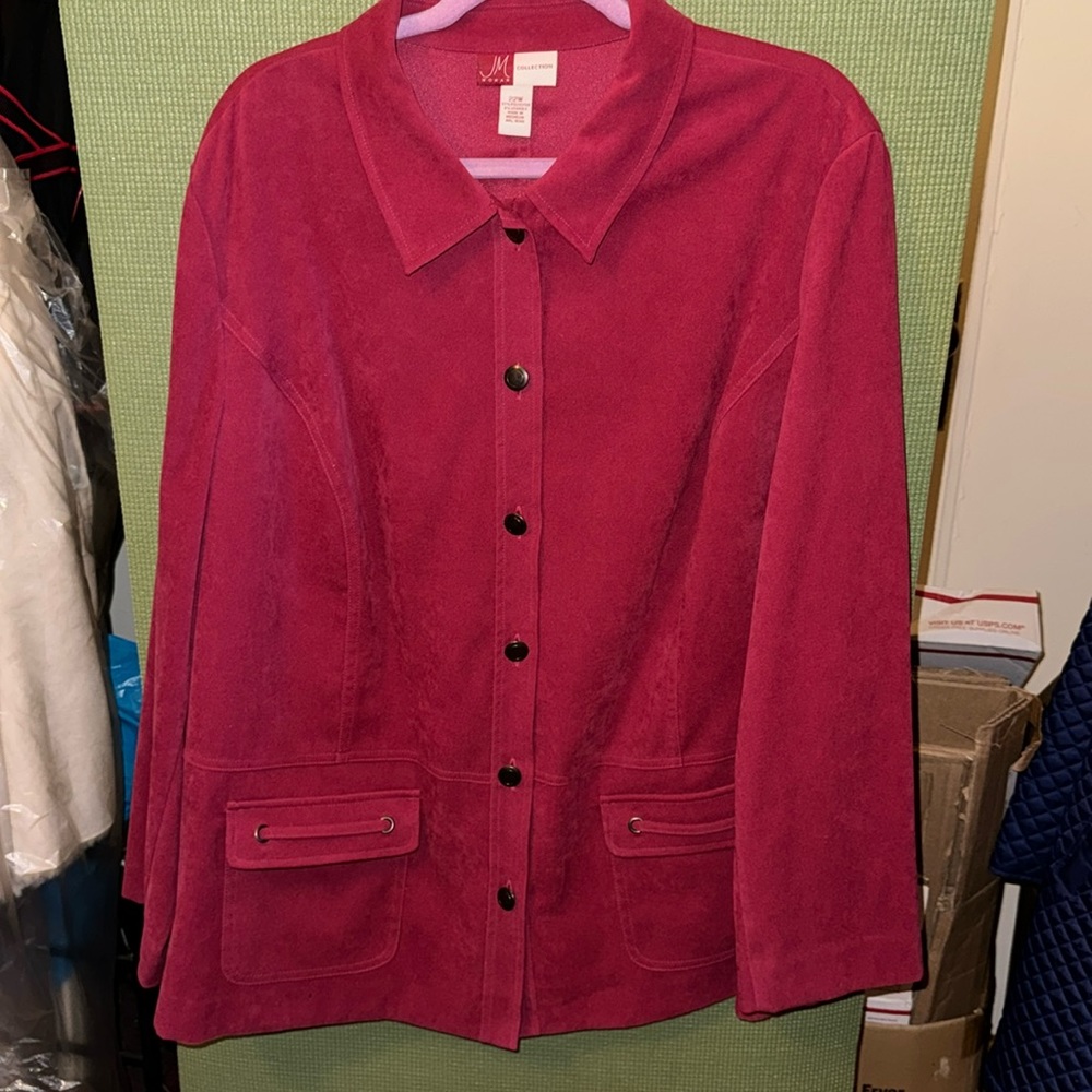 Macy's JM Woman Faux Suede Burgundy Long-Sleeved Button Down Shirt. Worn once!